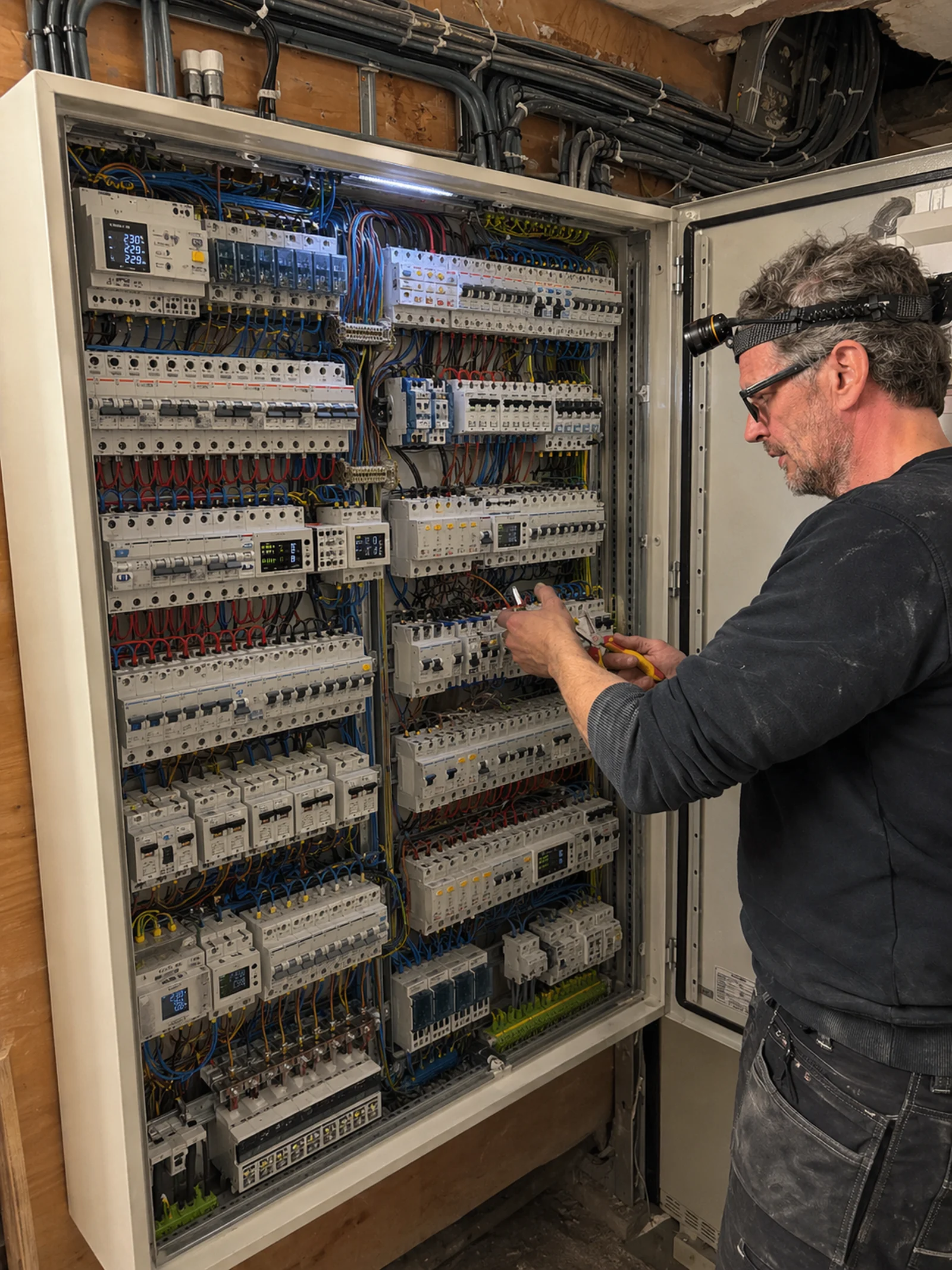Monteur van Donck Elektrotechniek werkt aan een uitgebreide groepenkast