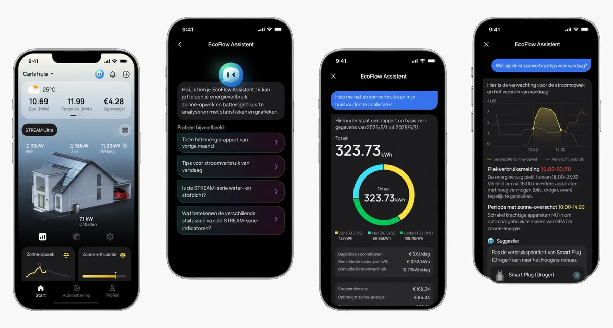 EcoFlow AI-assistent in de app geeft inzicht in stroomverbruik, kosten en besparingen