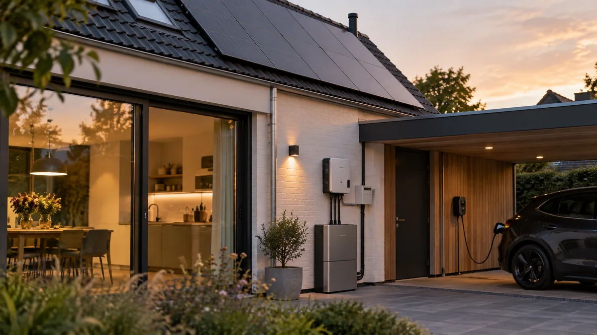 Woning met zonnepanelen, laadpaal en thuisbatterij